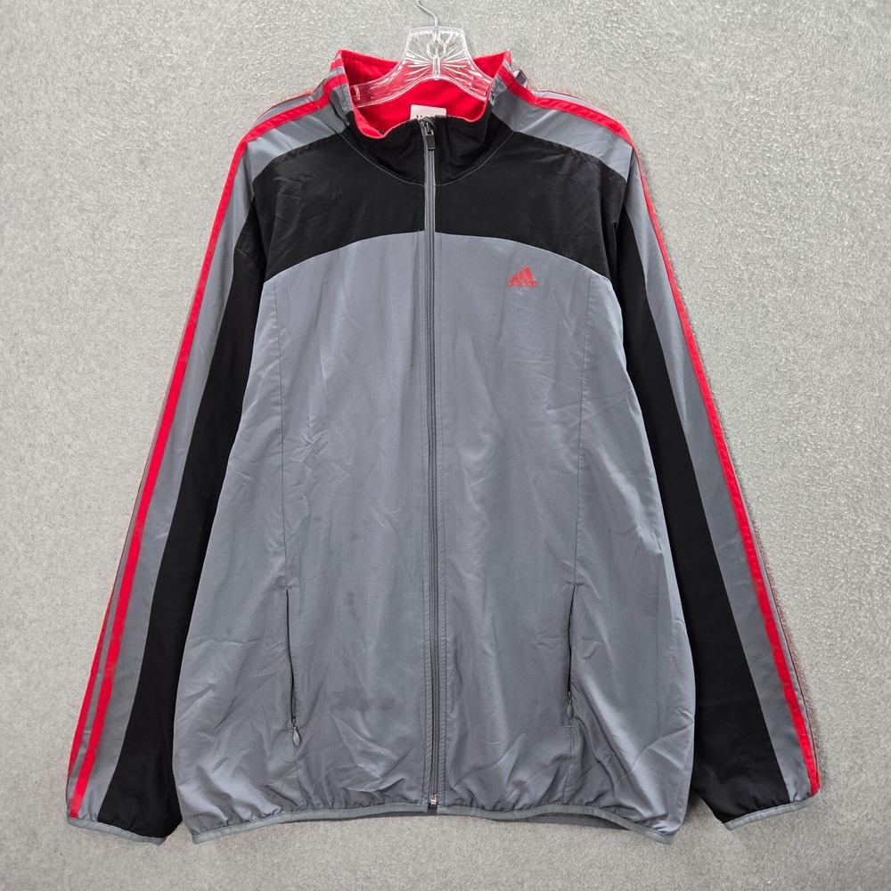Adidas Men Jacket XL Gray Track Logo Clima365 Pockets Full‎ Zip Mock Neck Y2K